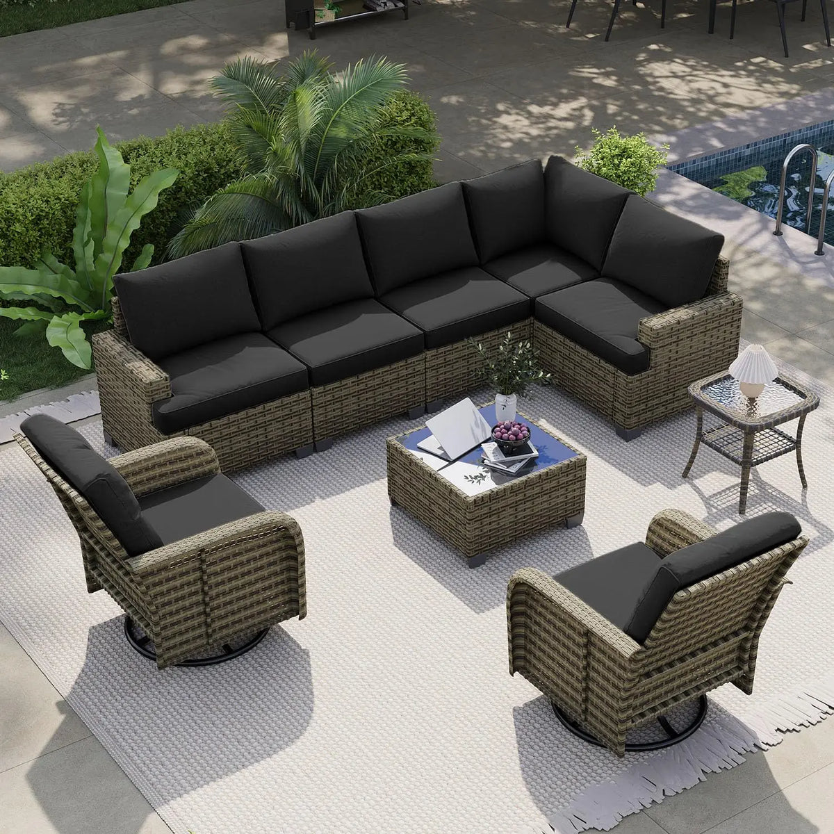 AOXUN Outdoor Patio Furniture Set Cushions Swivel Rocker Chairs