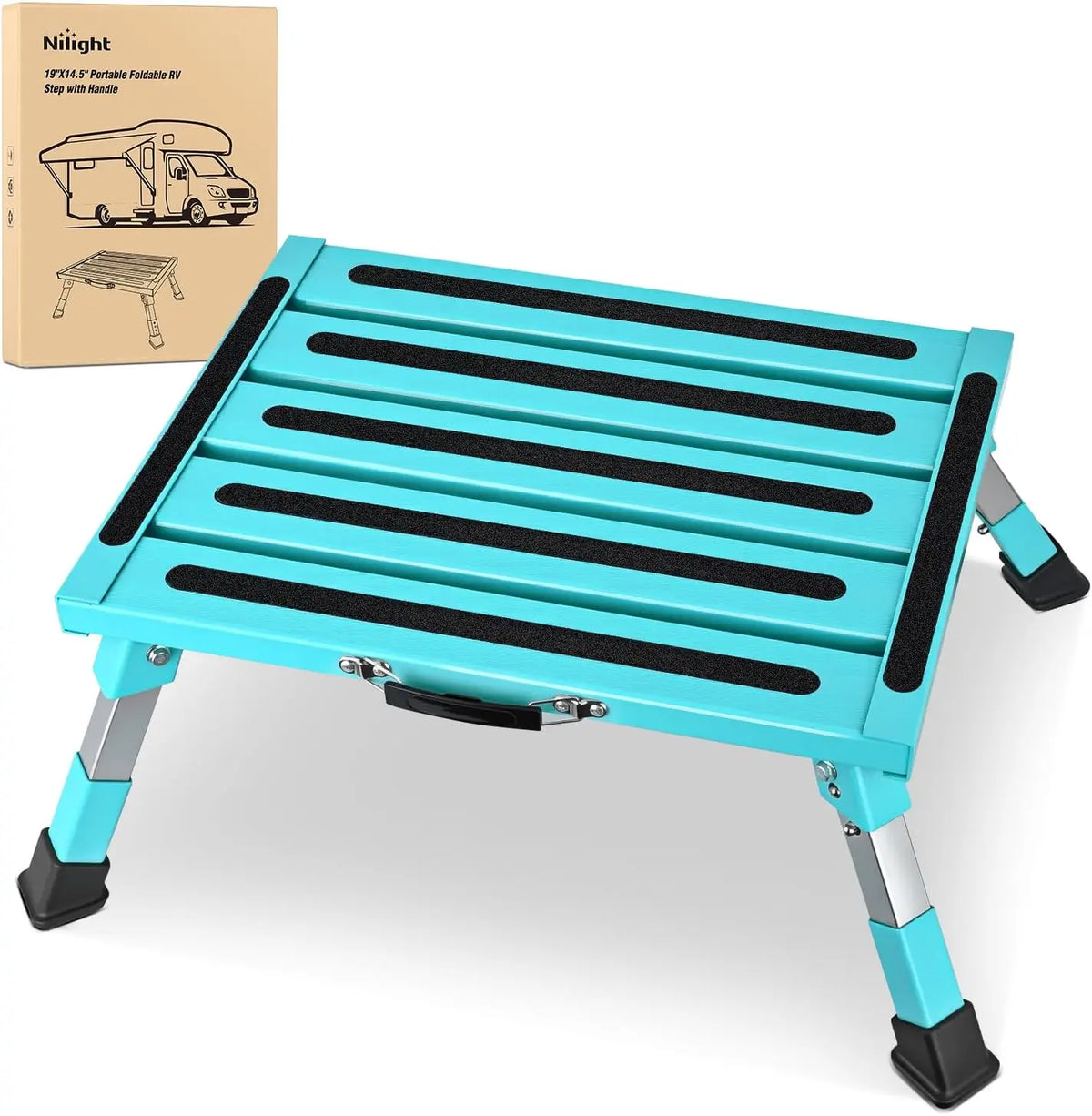 Nilight Portable RV Step Stool Aluminum Heavy Duty Anti Slip