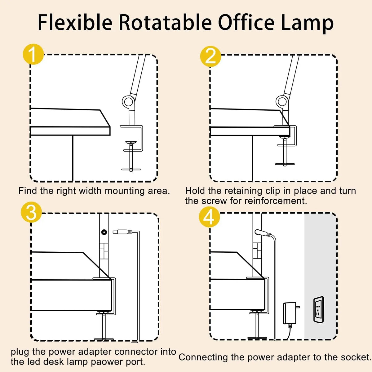 LED Desk Lamp Clamp Flexible Swing Arm 3 Light Sources 4 Color Modes 5 Brightness