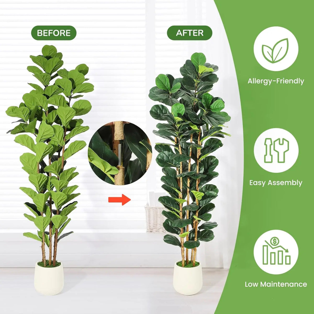 HiMISS Artificial Fiddle Leaf Fig Tree With Pot Faux Greenery