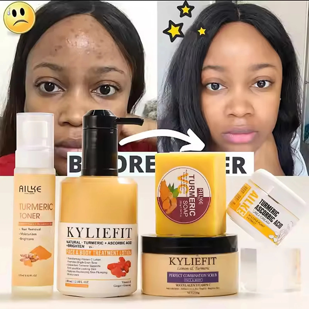 AILKE Organic Turmeric Skincare Kit for Brightening and Hydration