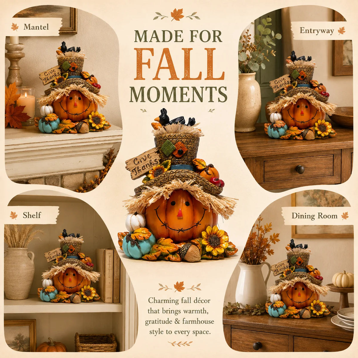 Hodao Thanksgiving Harvest Scarecrow Figurine With Give Thanks Sign