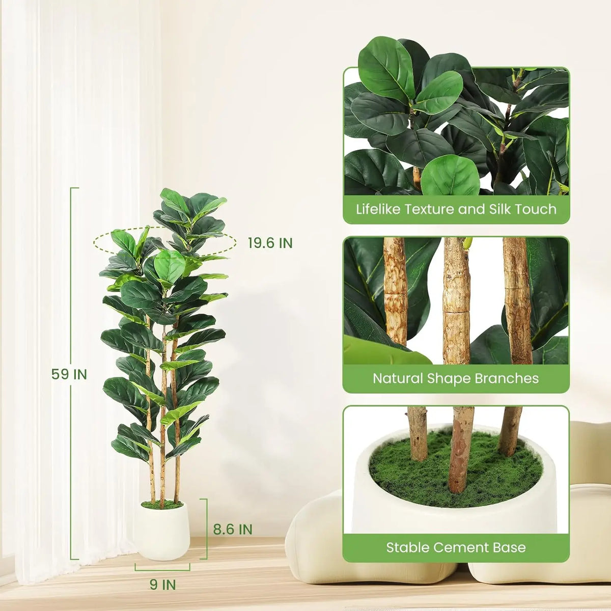 HiMISS Artificial Fiddle Leaf Fig Tree With Pot Faux Greenery