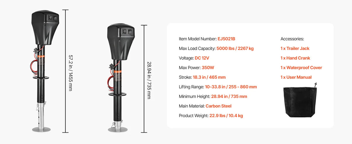 SucceBuy 5000 Lb Electric Trailer Jack With 2 Way Connector