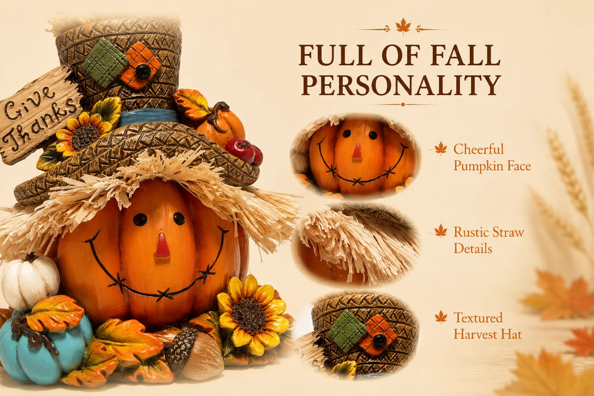 Hodao Thanksgiving Harvest Scarecrow Figurine With Give Thanks Sign