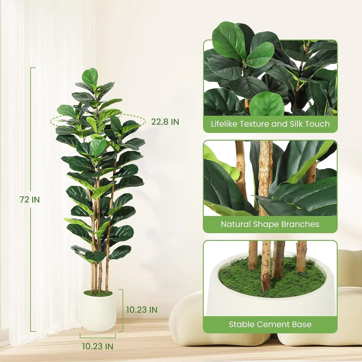 HiMISS Artificial Fiddle Leaf Fig Tree With Pot Faux Greenery