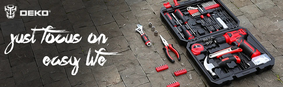 DEKO Drill Set Tool Set with 8V Red Cordless Drill, Home Tool Kit with Drill, Hand Tool Kits for Women 126 Piece
