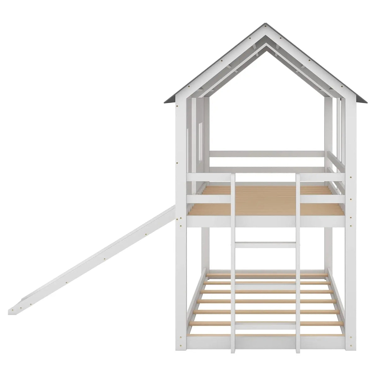 Wooden Bunk Bed With Slide And Guardrails