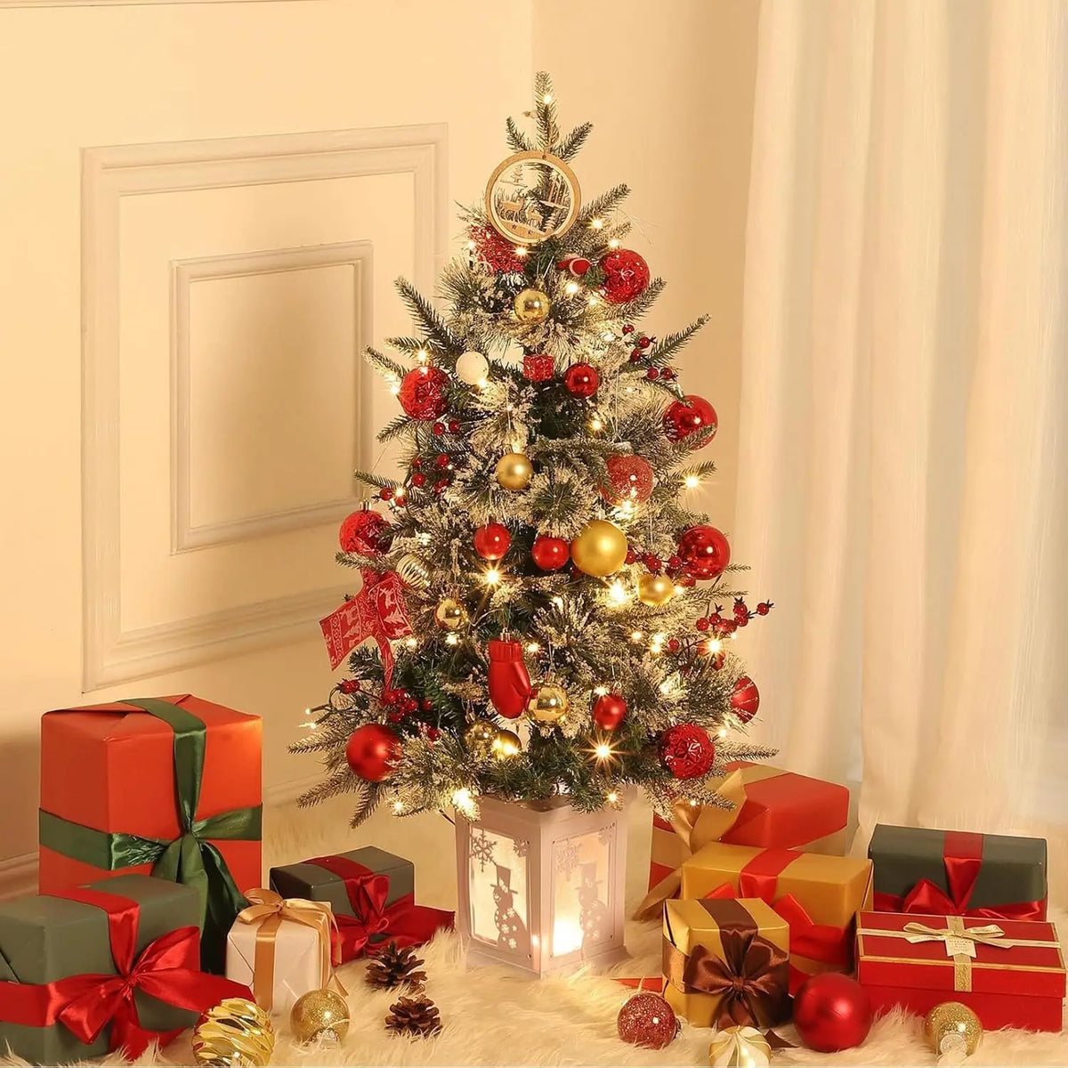 Pre-Lit Artificial Christmas Trees With Potted Bases, 8 Lighting Modes