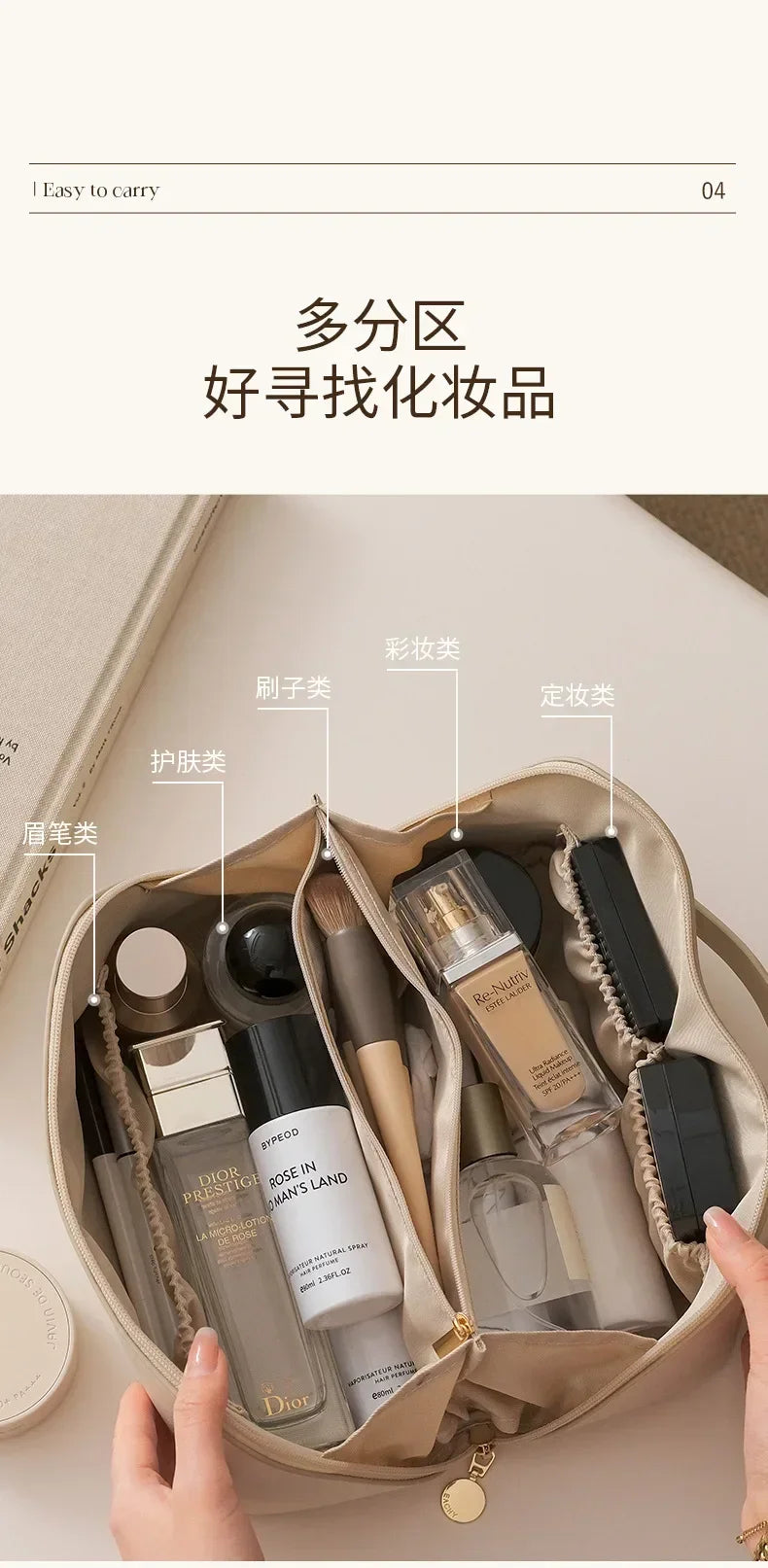 Travel Makeup Organizer Cosmetic Toiletry Bag With Zipper Storage