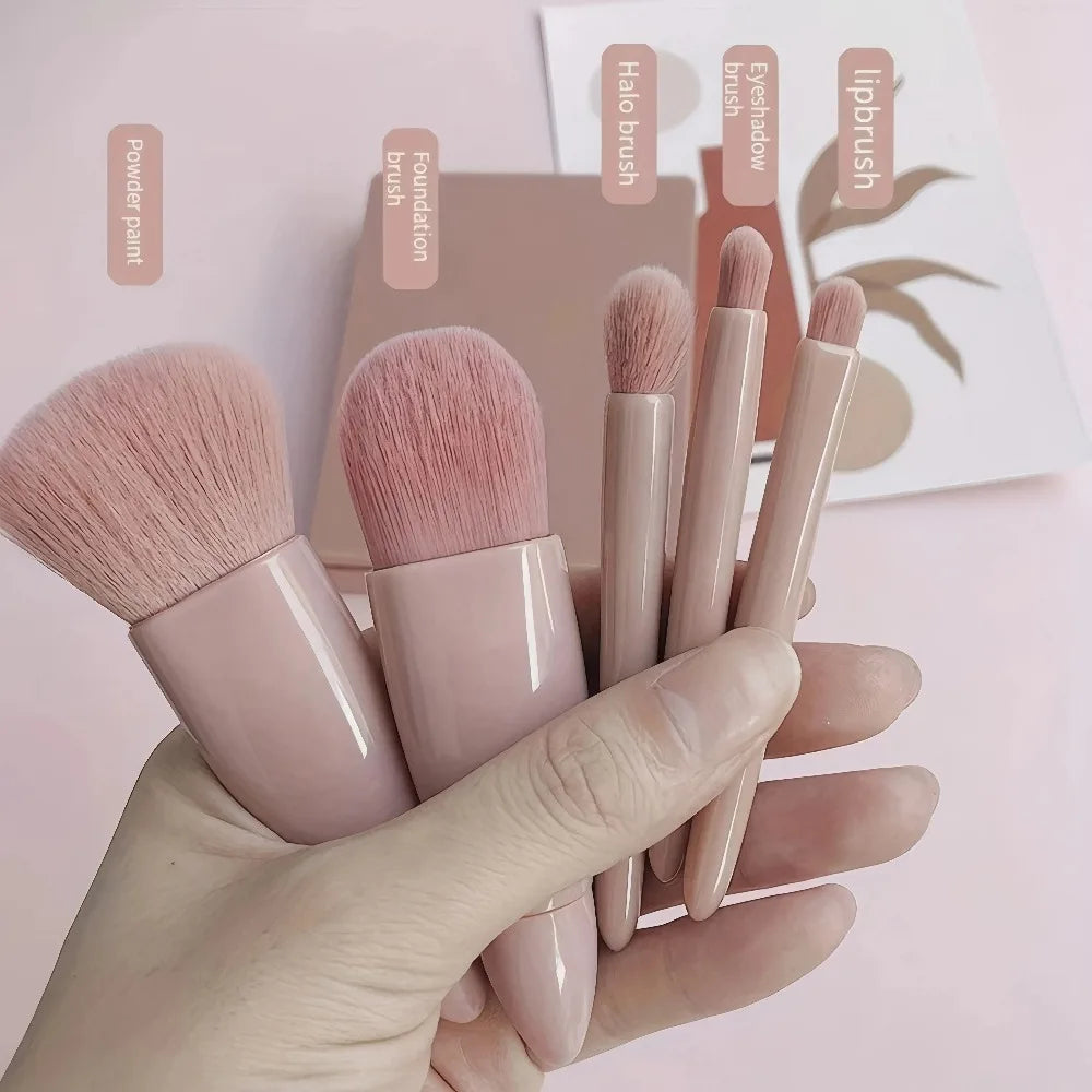 Makeup Brush Set With Compact Mirror And Soft Bristles