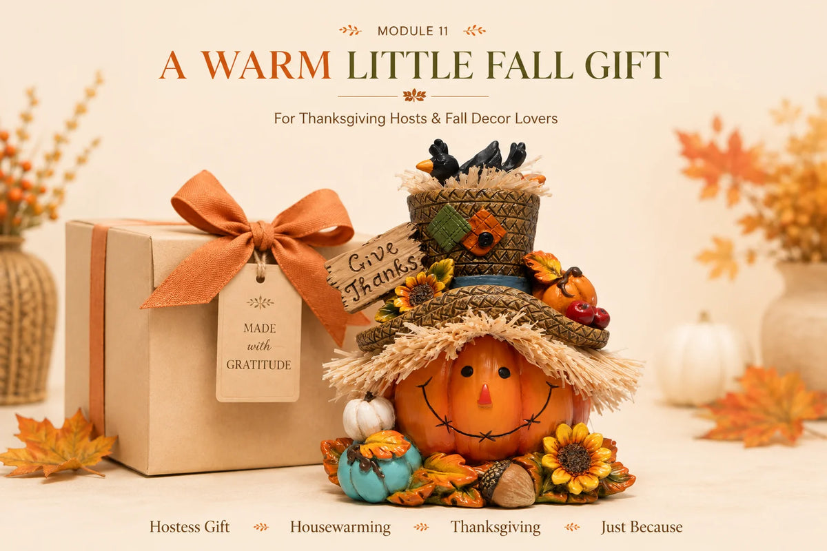 Hodao Thanksgiving Harvest Scarecrow Figurine With Give Thanks Sign