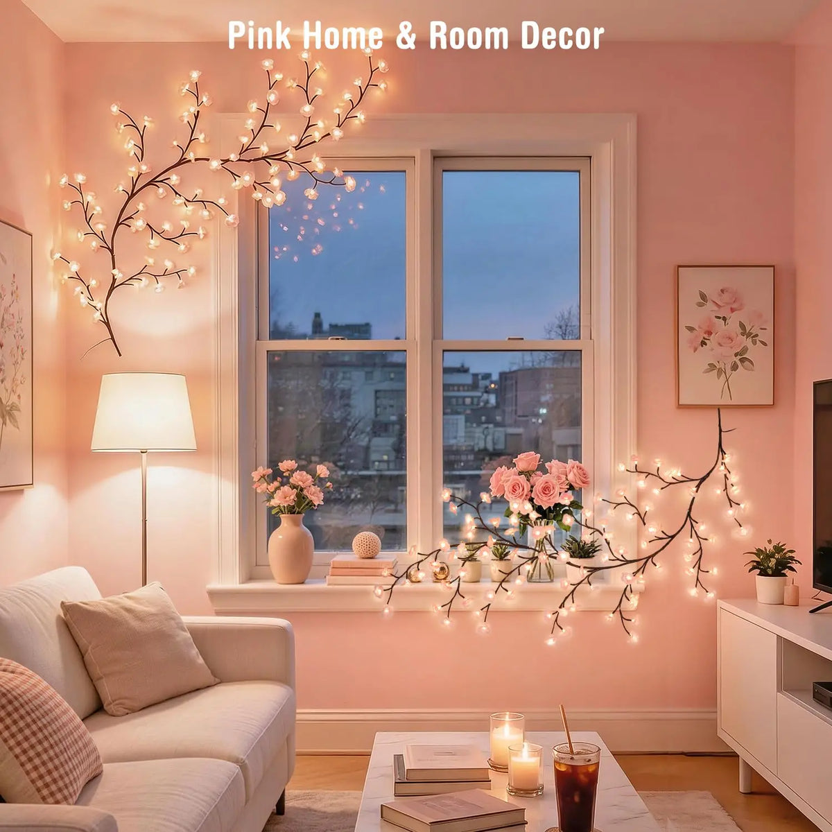 Cherry Blossom Vine Lights With Remote Timer For Room Decor