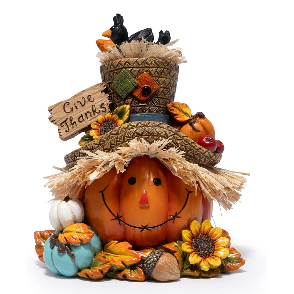 Hodao Thanksgiving Harvest Scarecrow Figurine With Give Thanks Sign