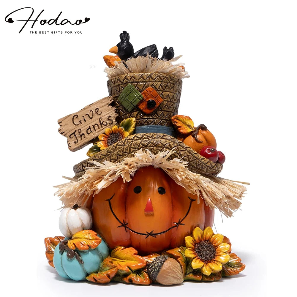 Hodao Thanksgiving Harvest Scarecrow Figurine With Give Thanks Sign