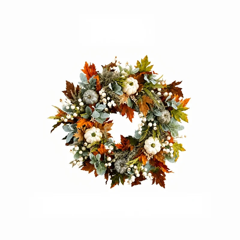 Artificial Peony And Pumpkin Wreath For Front Door Decor