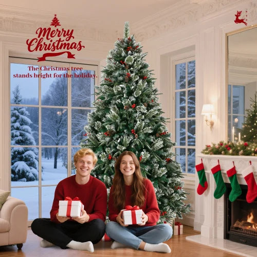 Pre Decorated Snow Frost Artificial Christmas Tree With Berry Branches