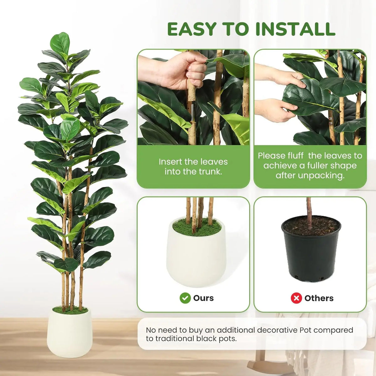 HiMISS Artificial Fiddle Leaf Fig Tree With Pot Faux Greenery