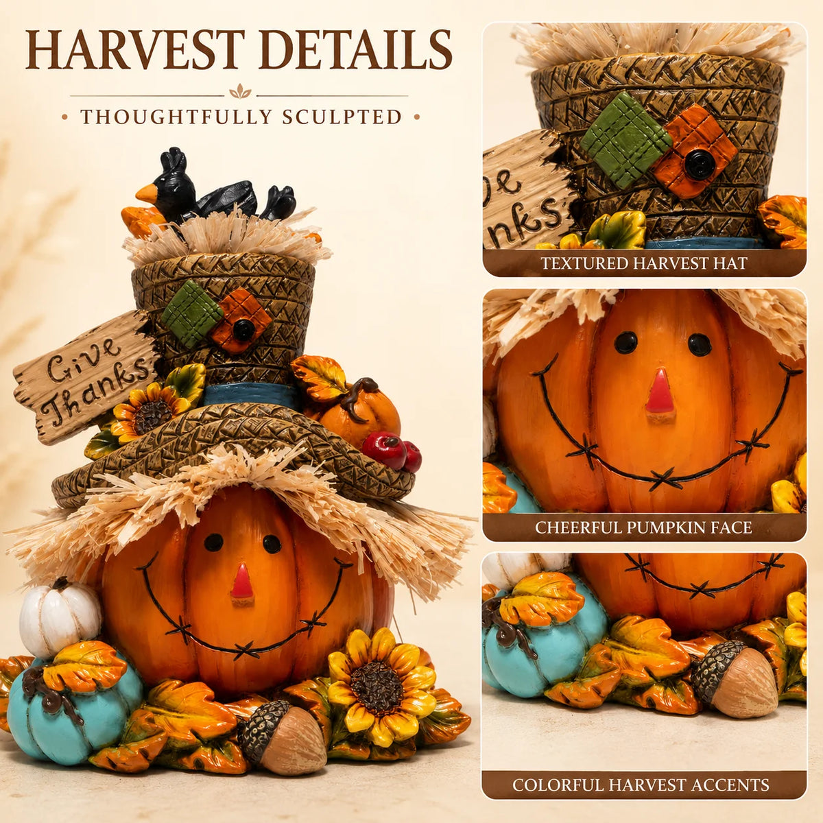 Hodao Thanksgiving Harvest Scarecrow Figurine With Give Thanks Sign
