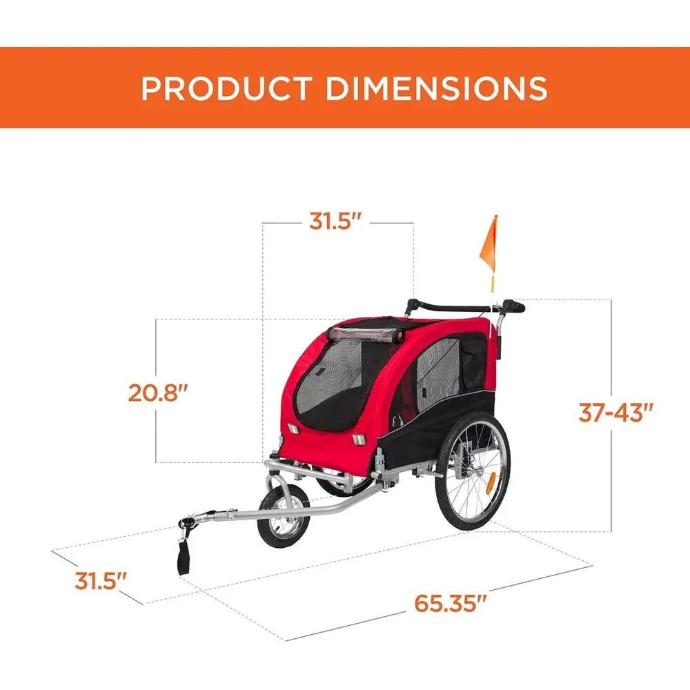 2-in-1 Dog Bike Trailer, Pet Stroller ycle Carrier w/Hitch, Suspension, Visibility lag and Relect, 66lb Weight acity
