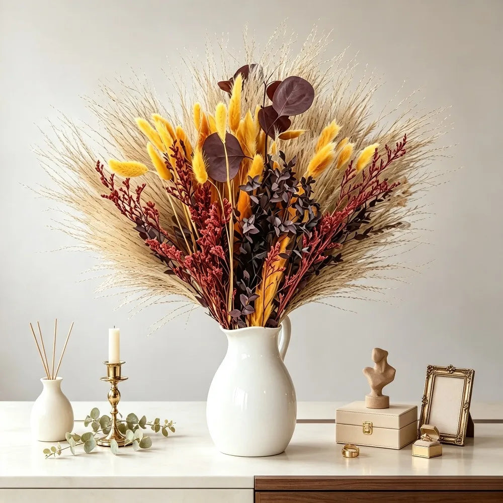 Ocedes Dried Flower Bouquet With Pampas Grass Home Decor
