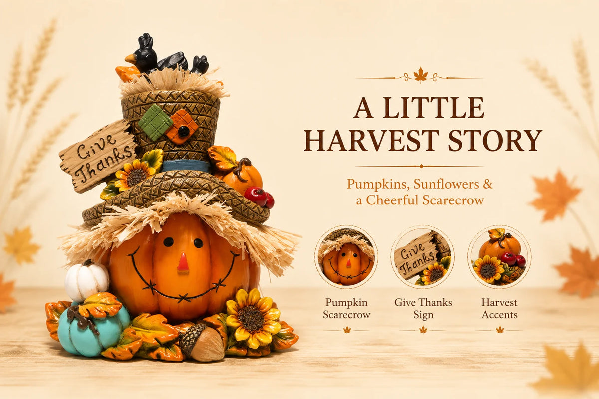 Hodao Thanksgiving Harvest Scarecrow Figurine With Give Thanks Sign