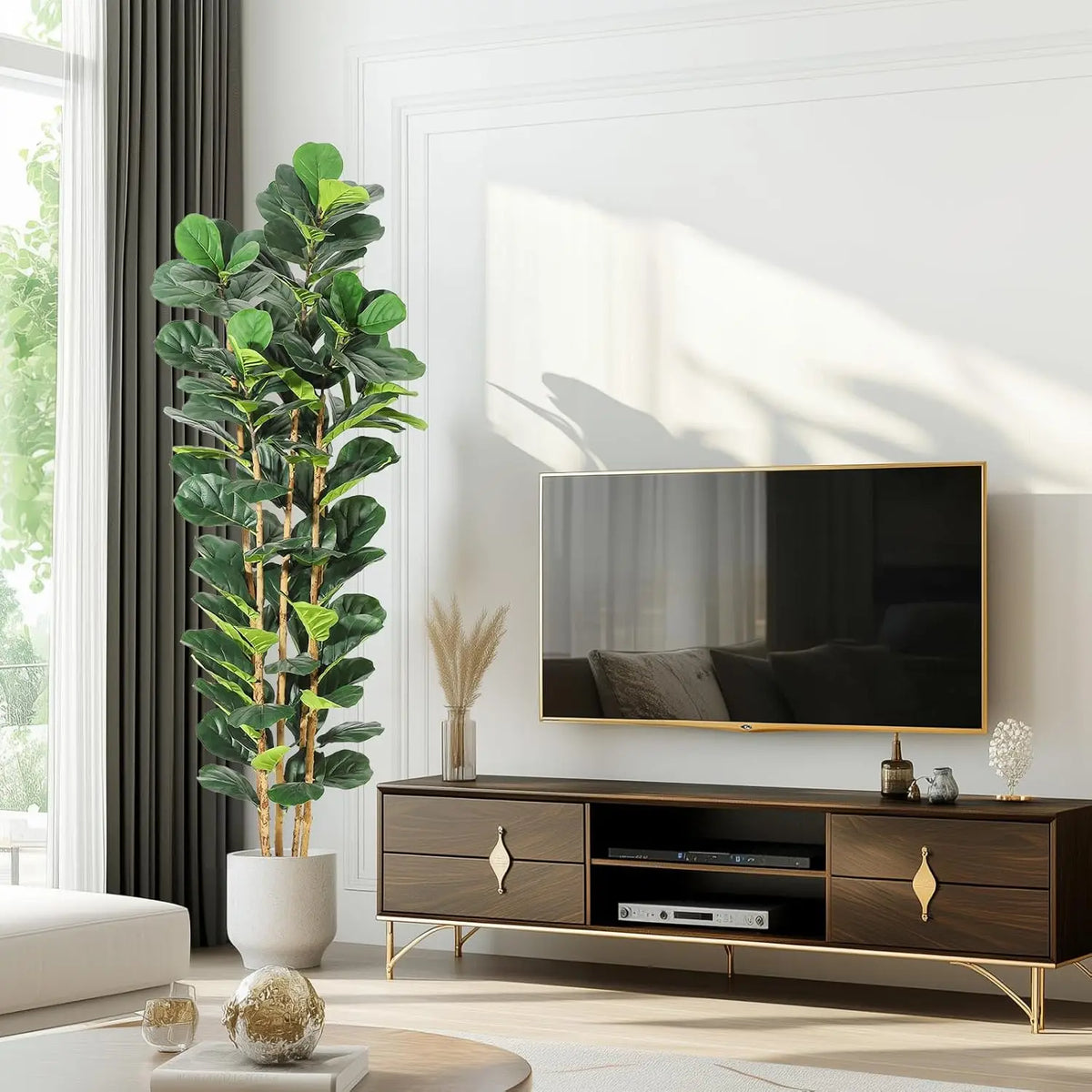 HiMISS Artificial Fiddle Leaf Fig Tree With Pot Faux Greenery