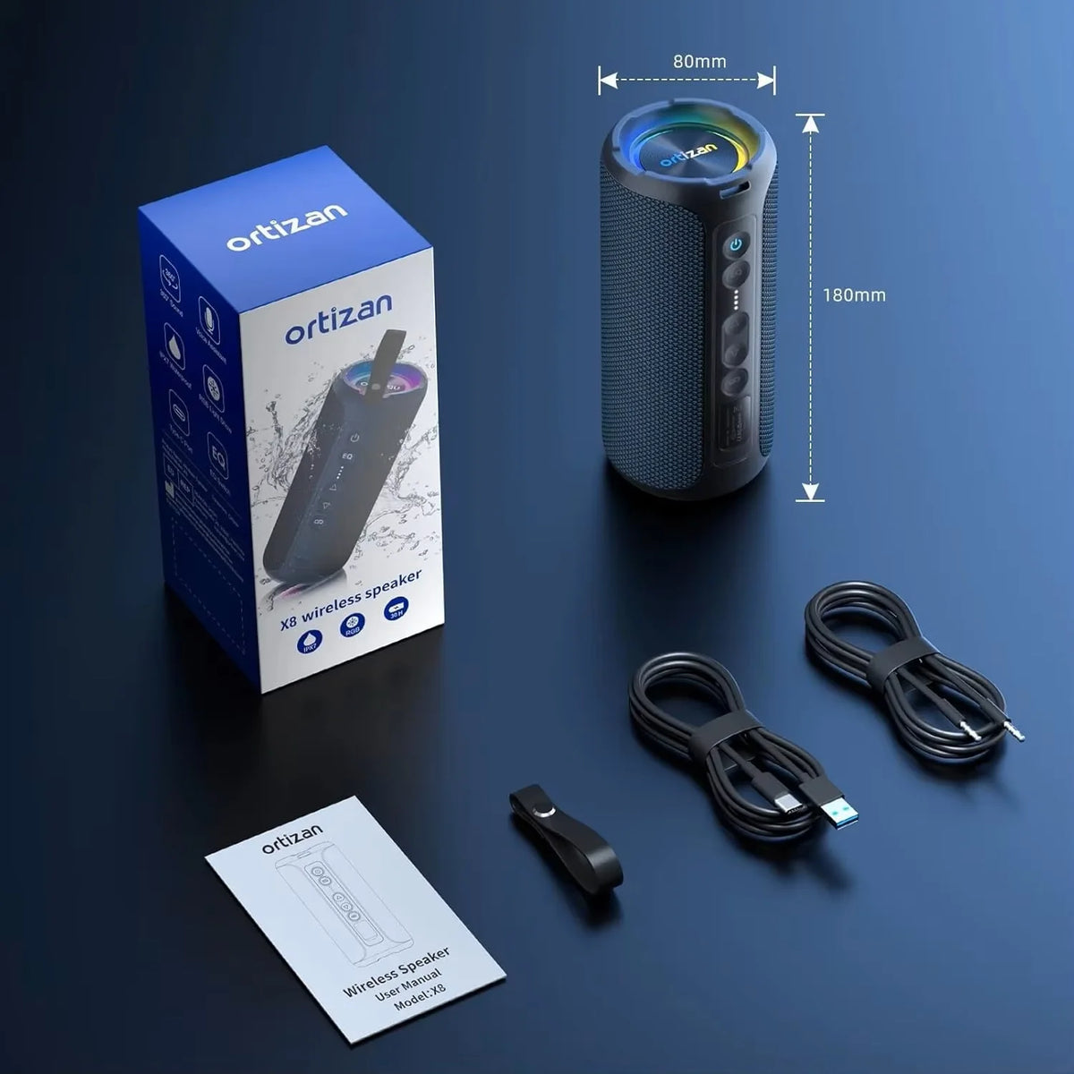 Ortizan Portable Bluetooth Speaker With Deep Bass And RGB Lighting