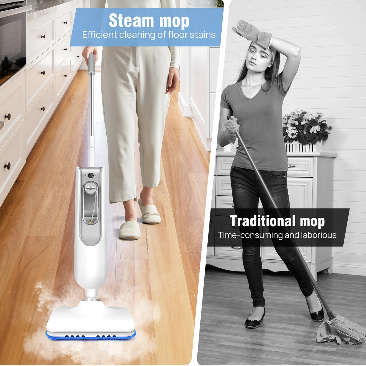 Briefness 1500W Steam Mop Cleaner Removes Bacteria Hardwood Tile Floors