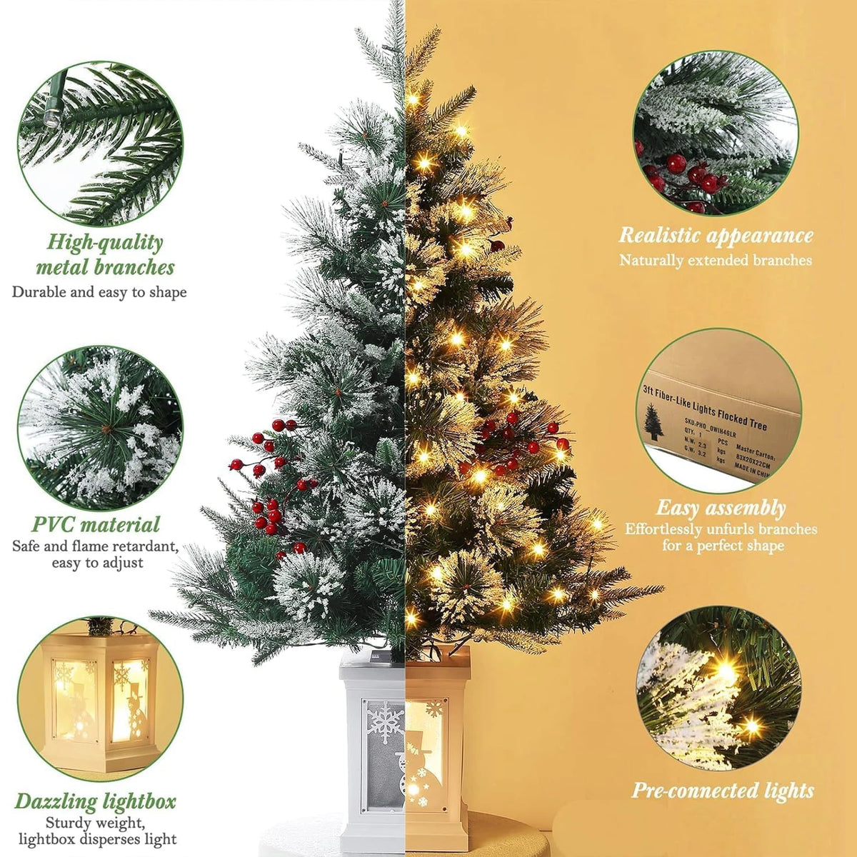 Pre-Lit Artificial Christmas Trees With Potted Bases, 8 Lighting Modes