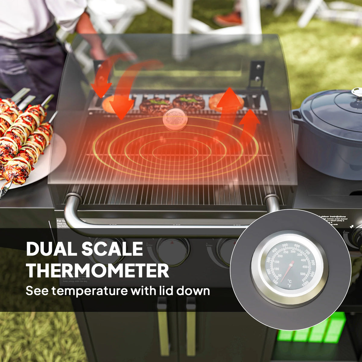 3 Burner Gas Grill With Side Burner And Shelves Propane BBQ