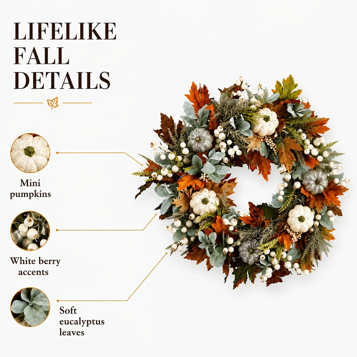 Artificial Peony And Pumpkin Wreath For Front Door Decor