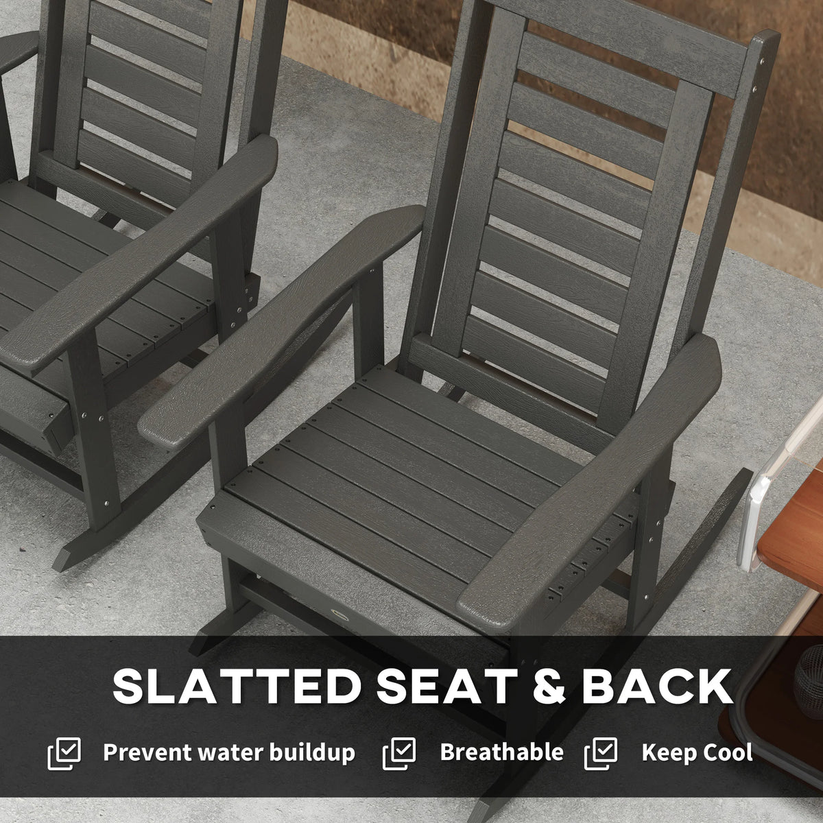 Two Outdoor Rocking Chairs HDPE High Back Patio Rockers