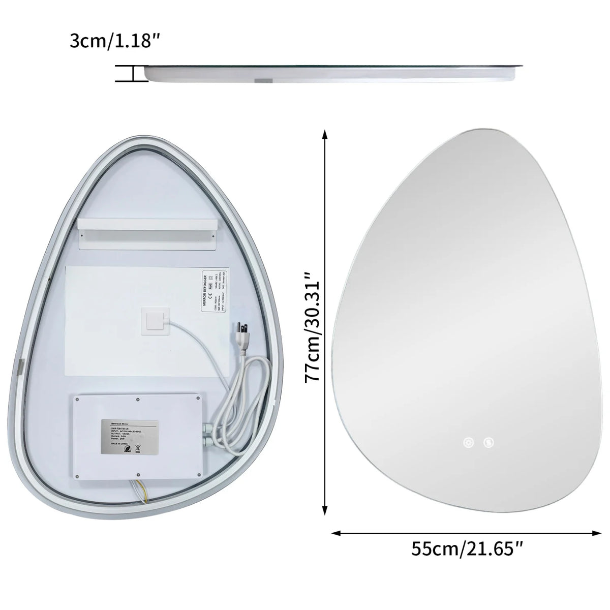 LED Wall Mounted Bathroom Mirror With Anti Fog And Three Color Settings