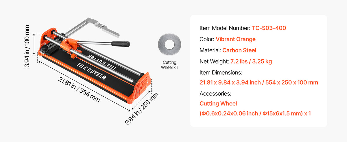 SucceBuy 17-Inch Manual Tile Cutter for Wall & Polished Tiles Double Rails for Precise Cutting Tungsten Carbide Wheel Precise