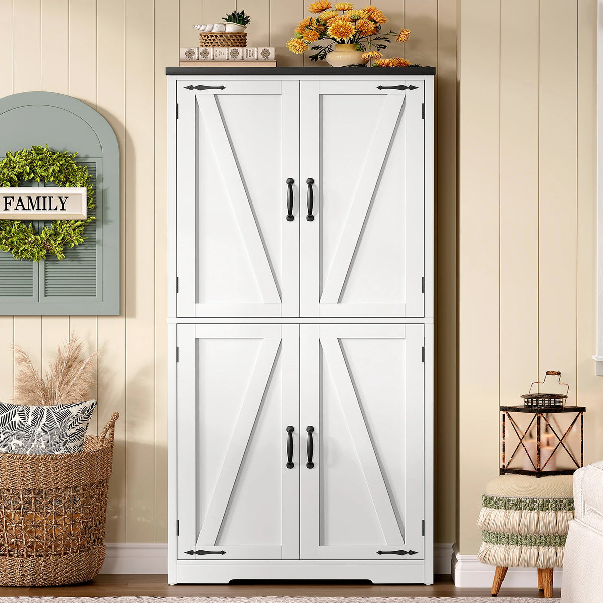 Farmhouse Storage Cabinet With Adjustable Shelves For Kitchen And Bath