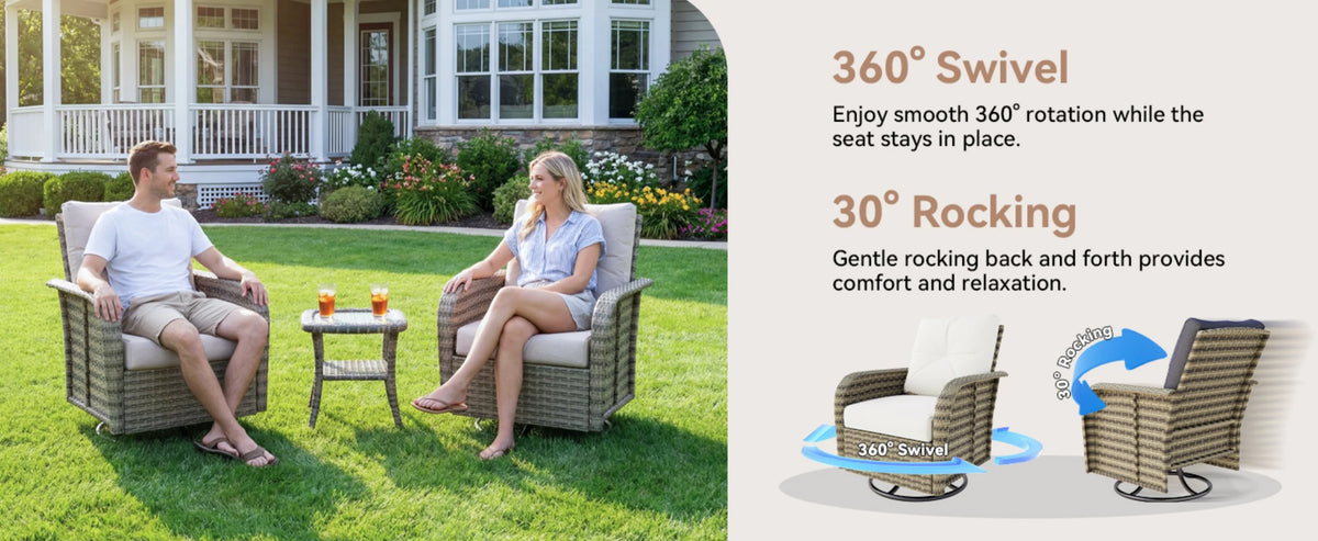 AOXUN Outdoor Patio Furniture Set Cushions Swivel Rocker Chairs