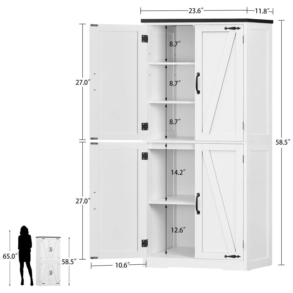 Farmhouse Storage Cabinet With Adjustable Shelves For Kitchen And Bath