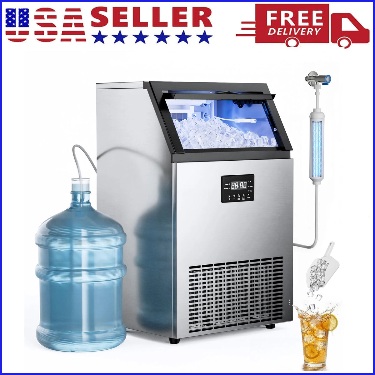 Commercial Ice Maker 150lb Under Counter With 50lb Storage Bin Self Cleaning