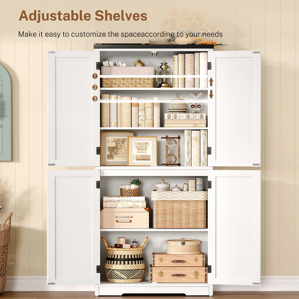 Farmhouse Storage Cabinet With Adjustable Shelves For Kitchen And Bath