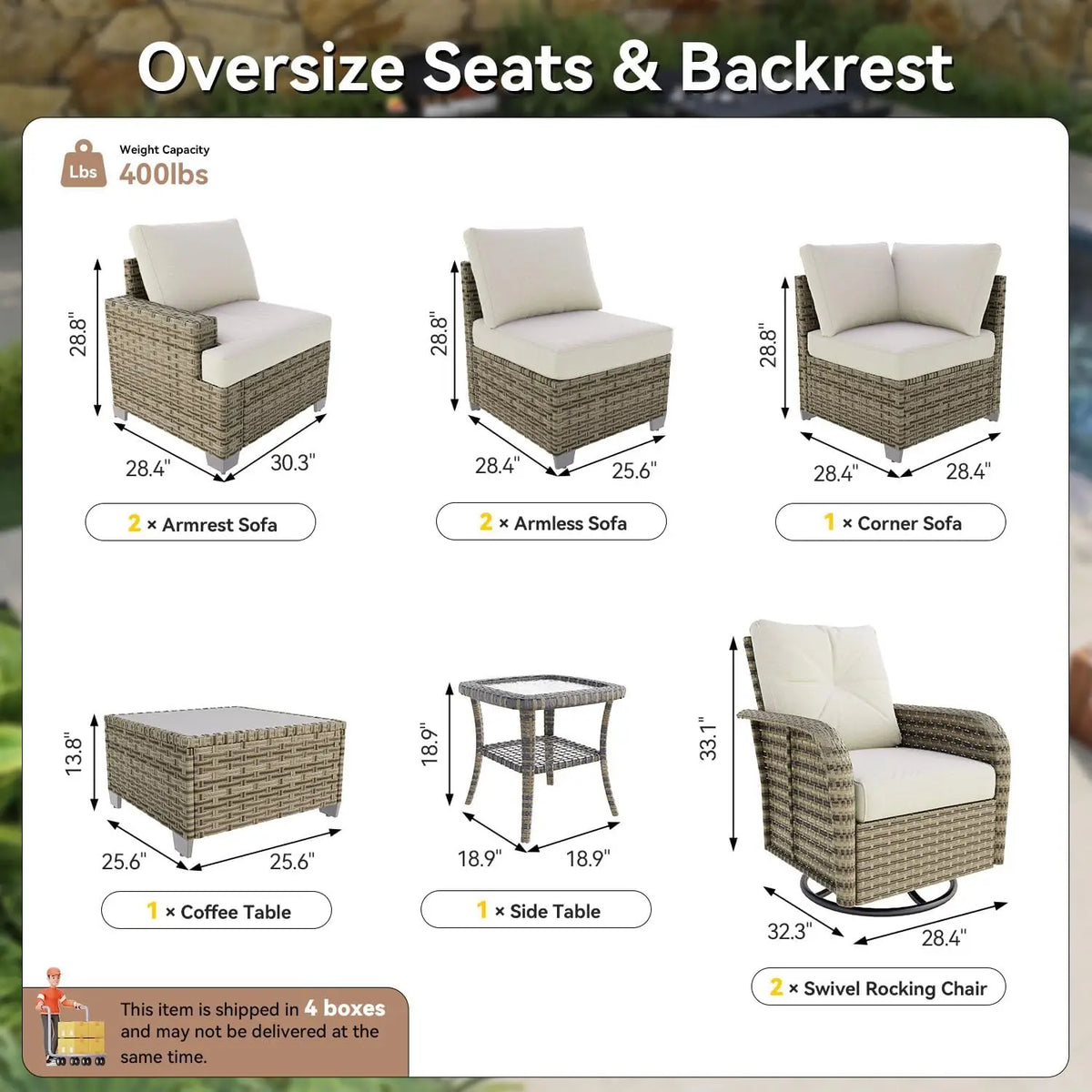 AOXUN Outdoor Patio Furniture Set Cushions Swivel Rocker Chairs