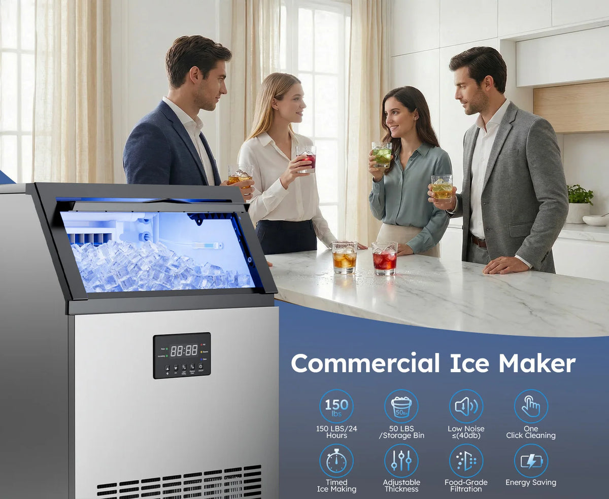 Commercial Ice Maker 150lb Under Counter With 50lb Storage Bin Self Cleaning