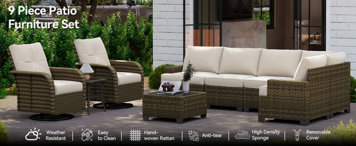 AOXUN Outdoor Patio Furniture Set Cushions Swivel Rocker Chairs
