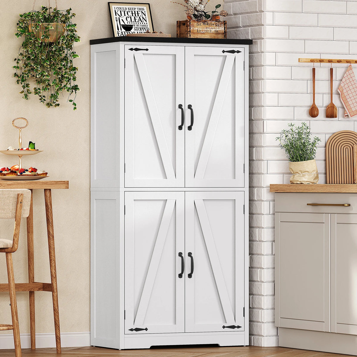 Farmhouse Storage Cabinet With Adjustable Shelves For Kitchen And Bath