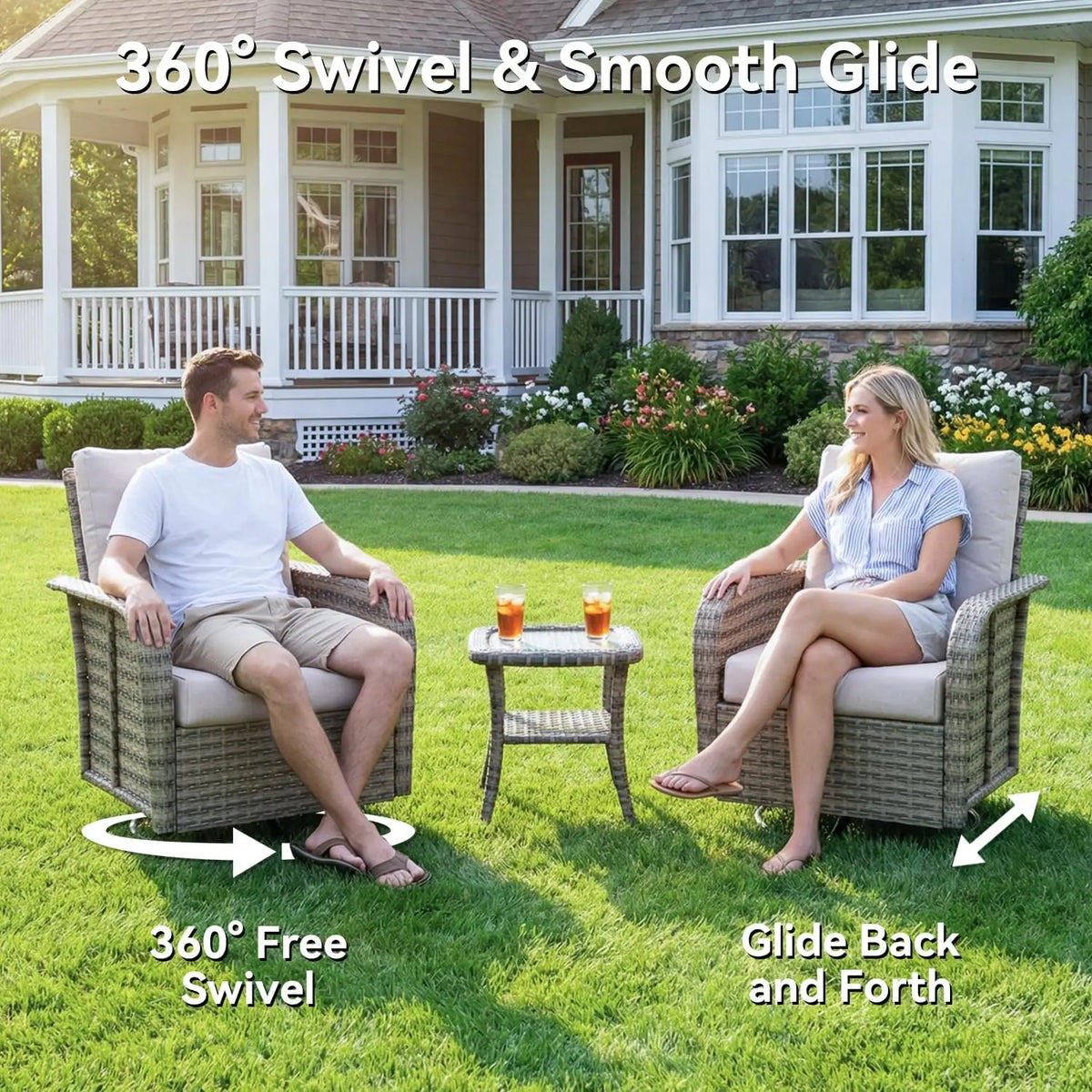 AOXUN Outdoor Patio Furniture Set Cushions Swivel Rocker Chairs