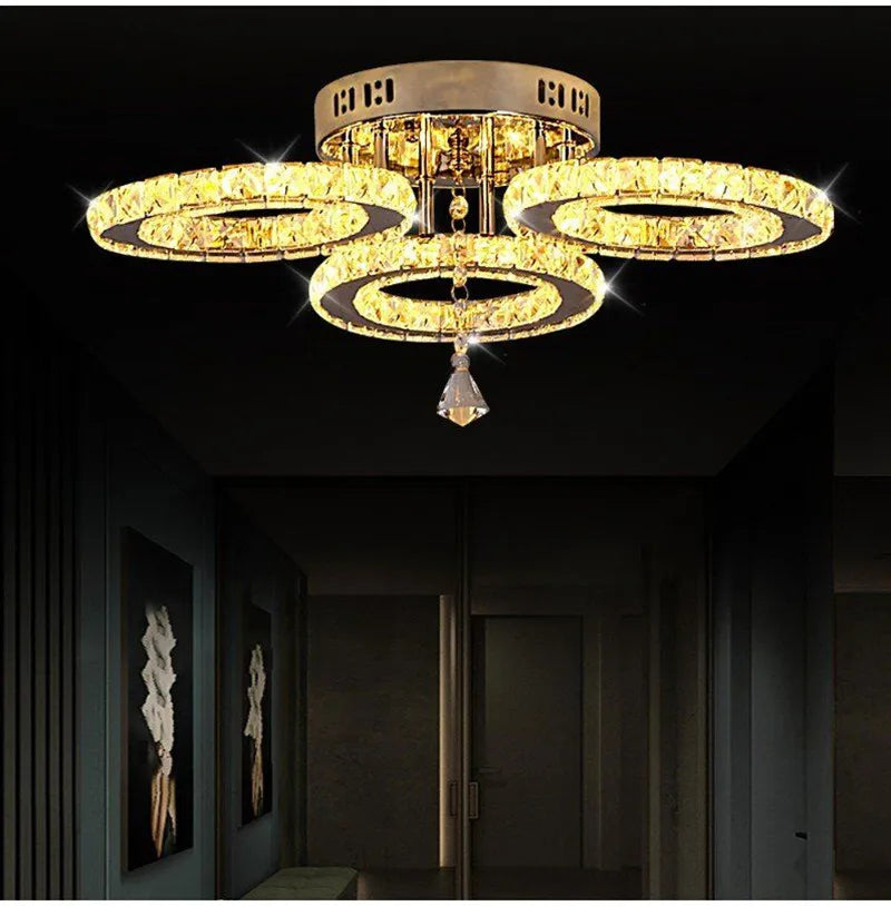 GreeLustr Modern Led Crystal Ring Pendant Light For Living Room