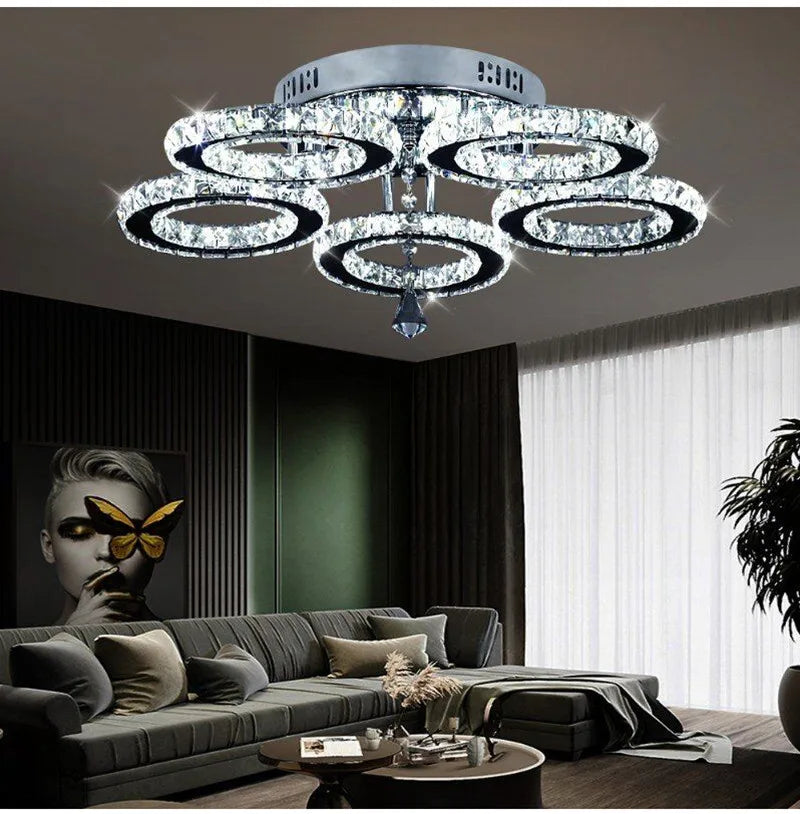 GreeLustr Modern Led Crystal Ring Pendant Light For Living Room