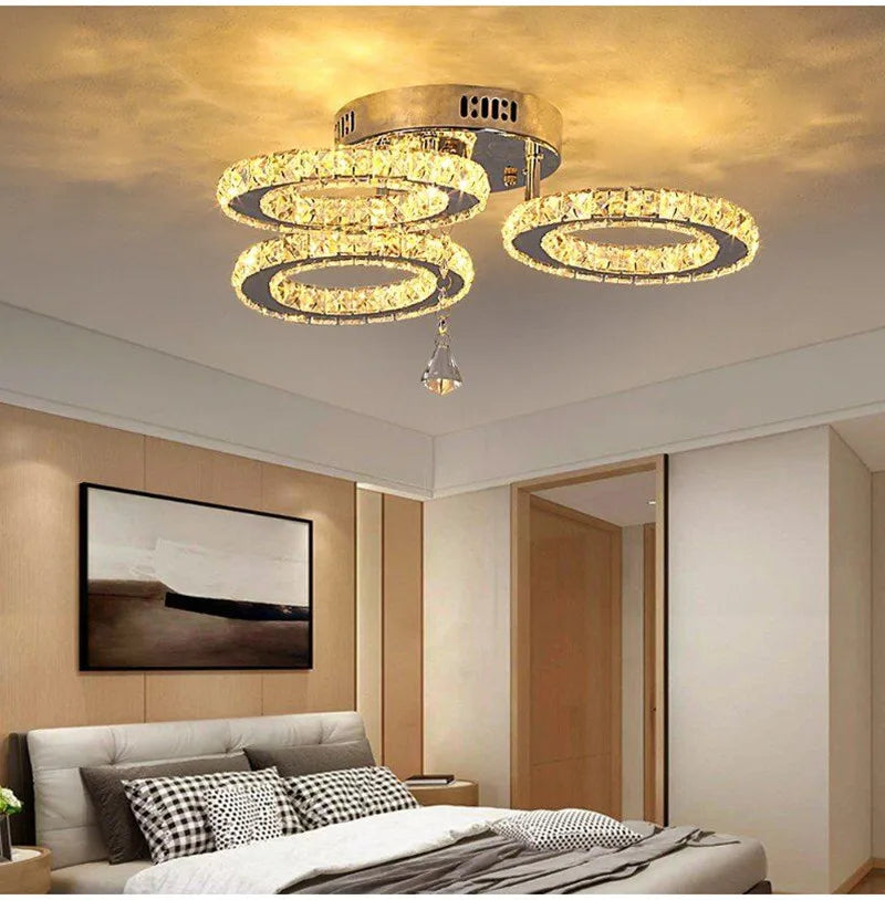 GreeLustr Modern Led Crystal Ring Pendant Light For Living Room