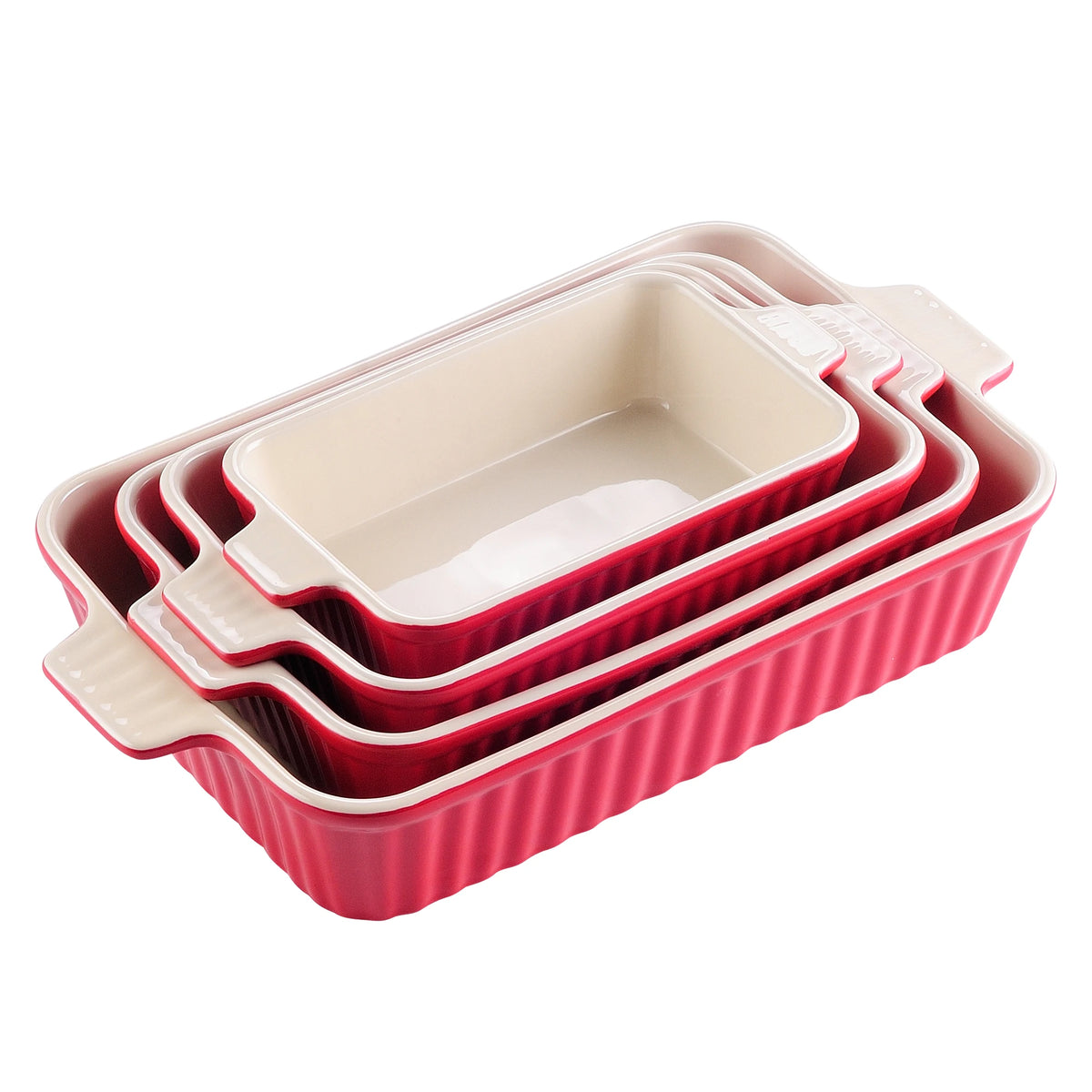 MALACASA 4 Piece Ceramic Bakeware Set With Handles For Lasagna Pie Casserole