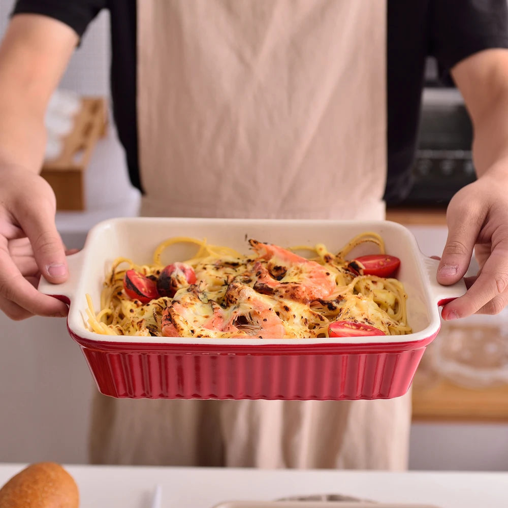 MALACASA 4 Piece Ceramic Bakeware Set With Handles For Lasagna Pie Casserole
